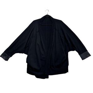COS 100% Wool Cocoon Style Open Front Cardigan Faux Leather Cuff Size M/L Black
